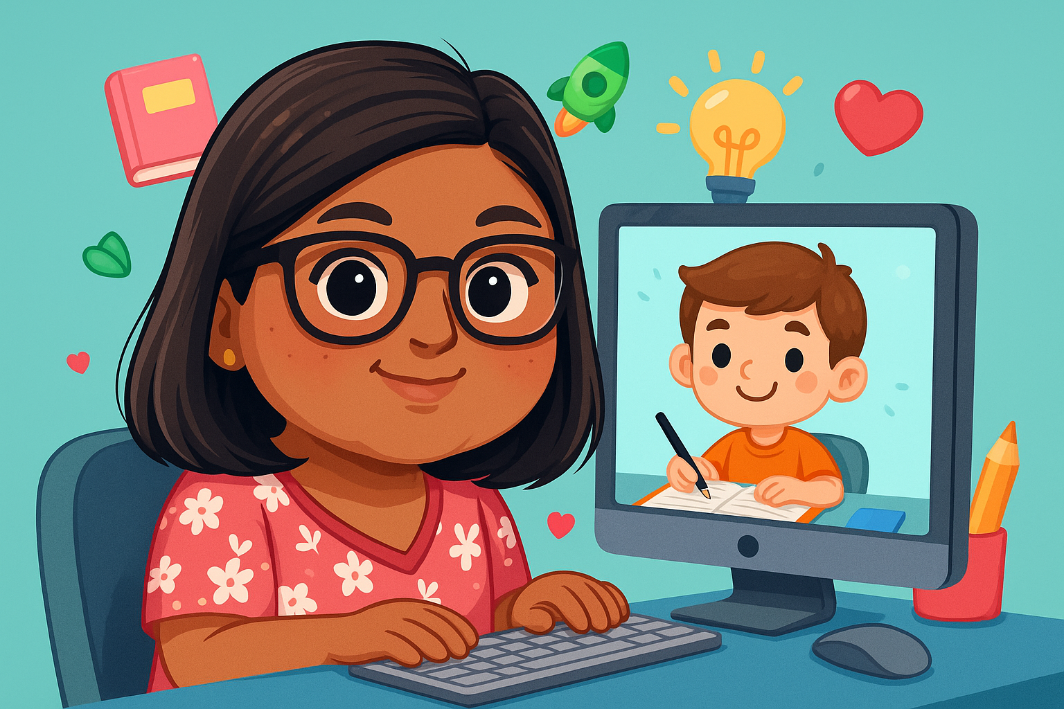 Denise tutoring a student online